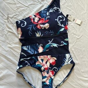 Carmen Marc Valvo Blue and Red One Piece Swimsuit Sz 10 NWT